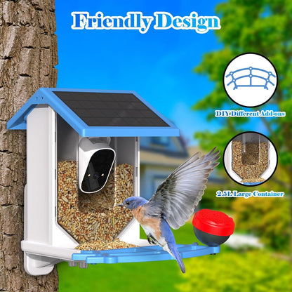 Mangeoire à oiseaux intelligente avec caméra, caméra en direct WiFi 4MP à alimentation solaire, AI identifie les espèces d'oiseaux, capture automatique de jardin, observation des oiseaux et détection de mouvement.