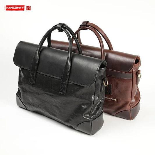 Sac à bandoulière pour hommes en cuir véritable de luxe, sac en cuir de vache pour hommes, mallette diagonale pour ordinateur portable de 15,6 pouces en cuir de première qualité.