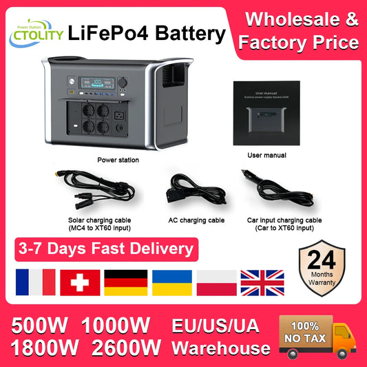 Station d'alimentation portable 2600 W 2400 W LiFePO4 UPS Alimentation électrique pour camping Générateur solaire électrique Batterie rechargeable