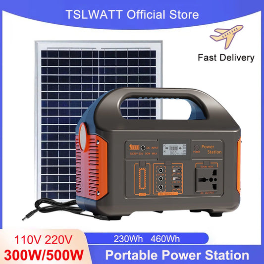 Station d'alimentation portable 300 W 500 W 460 Wh, générateur solaire 110 V 220 V, station de charge solaire pour camping, alimentation de secours pour stockage d'énergie.