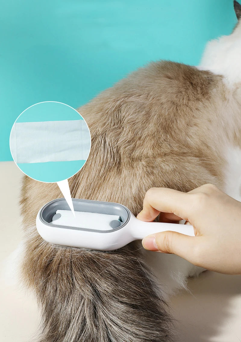 Brosses à double face pour l’élimination des poils pour chats et chiens, peigne de toilettage pour animaux avec lingettes, brosse pour chaton.