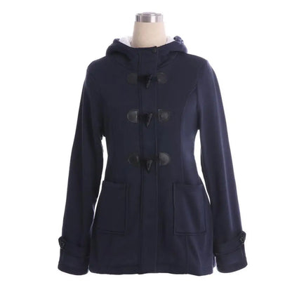 Manteau trench décontracté pour femmes, manteau long à capuche avec fermeture éclair pour l'automne, manteau à boutons corne pour femmes.