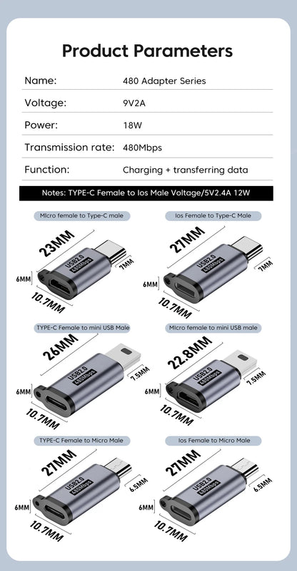 Adaptateur Micro USB vers Type C, convertisseur Type C vers Micro vers Mini USB, connecteur USB C pour téléphone Samsung, Xiaomi, Huawei