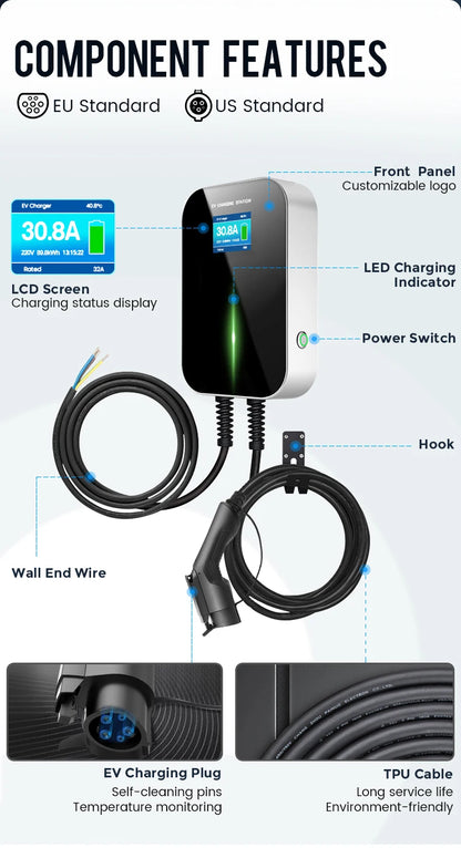 Meilleure station de recharge pour véhicules électriques 32 A Wallbox Pile 7 kW type 2 Chargeur EV