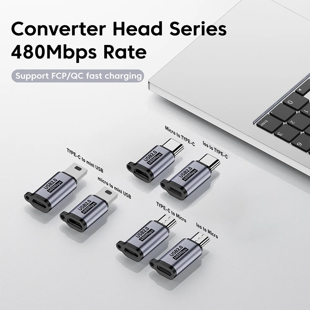 Adaptateur de charge rapide Micro USB vers USB C 480 Mbps, convertisseur Mini USB vers Type C pour connecteur de téléphone portable Samsung, Xiaomi, Huawei