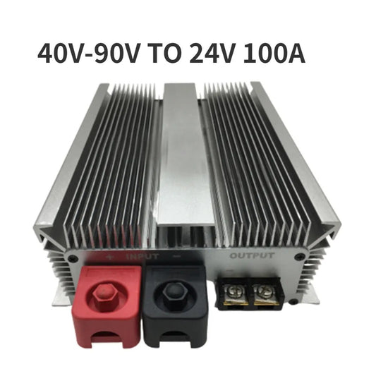 Module abaisseur de tension continu-continu (DC-DC) capable de convertir différentes tensions d'entrées (40V-90V) en une tension de sortie de 24V avec un courant de sortie de 100A