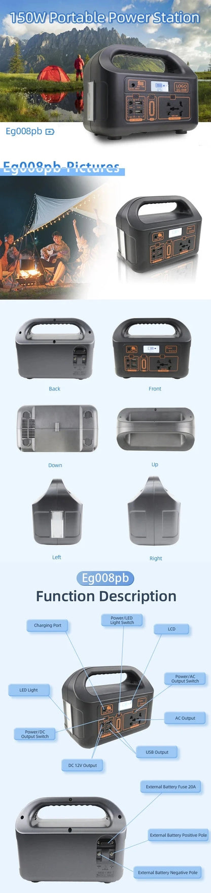 Station d'alimentation portable 100 W 24 000 mAh, alimentation d'urgence, générateur solaire 220 V, batterie de secours externe pour camping en extérieur.