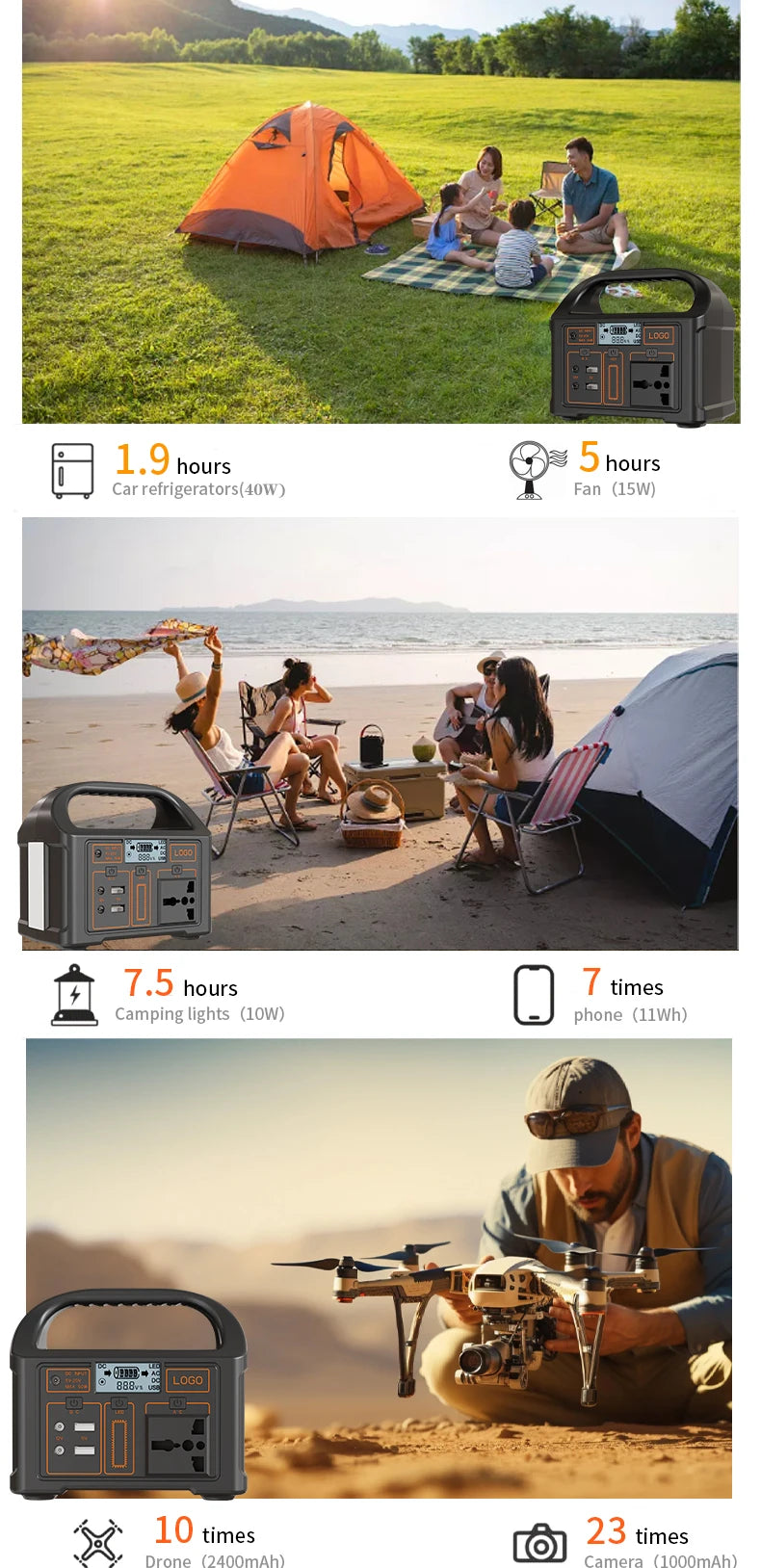 Station d'alimentation portable 100 W 24 000 mAh, alimentation d'urgence, générateur solaire 220 V, batterie de secours externe pour camping en extérieur.