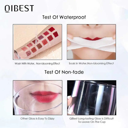 Rouge à lèvres liquide mat QIBEST, imperméable, longue tenue, brillant à lèvres velours mat, teinte rouge nude, tube de rouge à lèvres, maquillage cosmétique