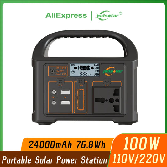 Alimentation solaire portable jsdsolar, générateur d'énergie 100 W 110 V/220 V, lampe LED, banque d'alimentation solaire d'urgence pour camping en extérieur.