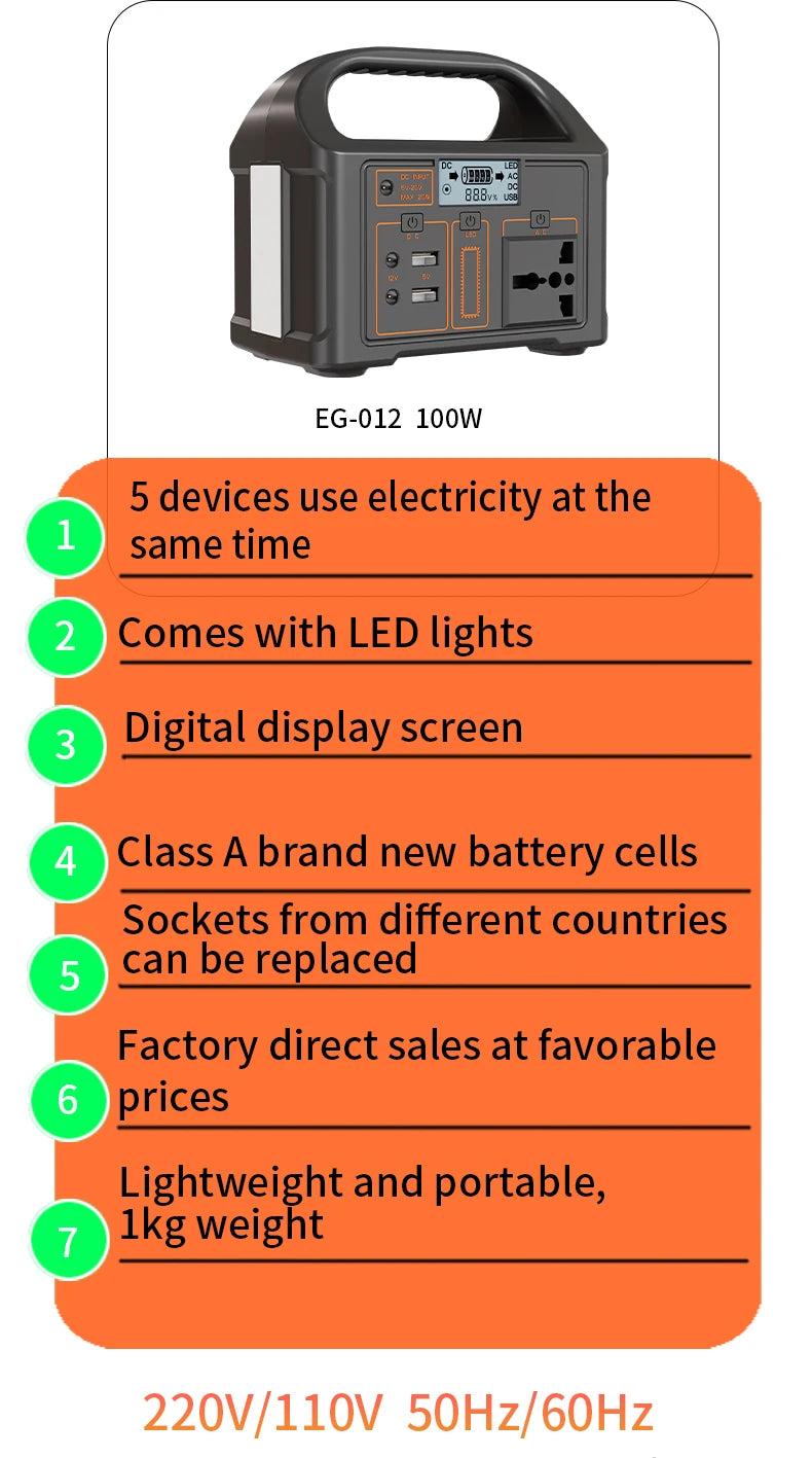 Générateur solaire portable 100 W , station d'alimentation 24 000 mAh 220 V USB AC DC Batterie de secours externe LiFePO4 Powerbank pour camping en plein air