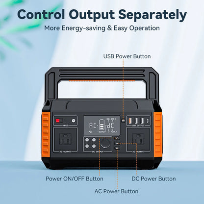 Station d'alimentation portable 600 W avec batterie de 520 Wh et panneau solaire de 200 W, générateur d'énergie pure sinusoïdale pour camping en extérieur, alimentation électrique AC.