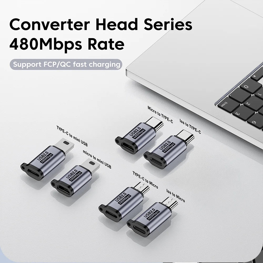 Adaptateur de charge rapide Micro USB vers USB C 480 Mbps, convertisseur Mini USB vers Type C pour connecteur de téléphone portable Samsung, Xiaomi, Huawei