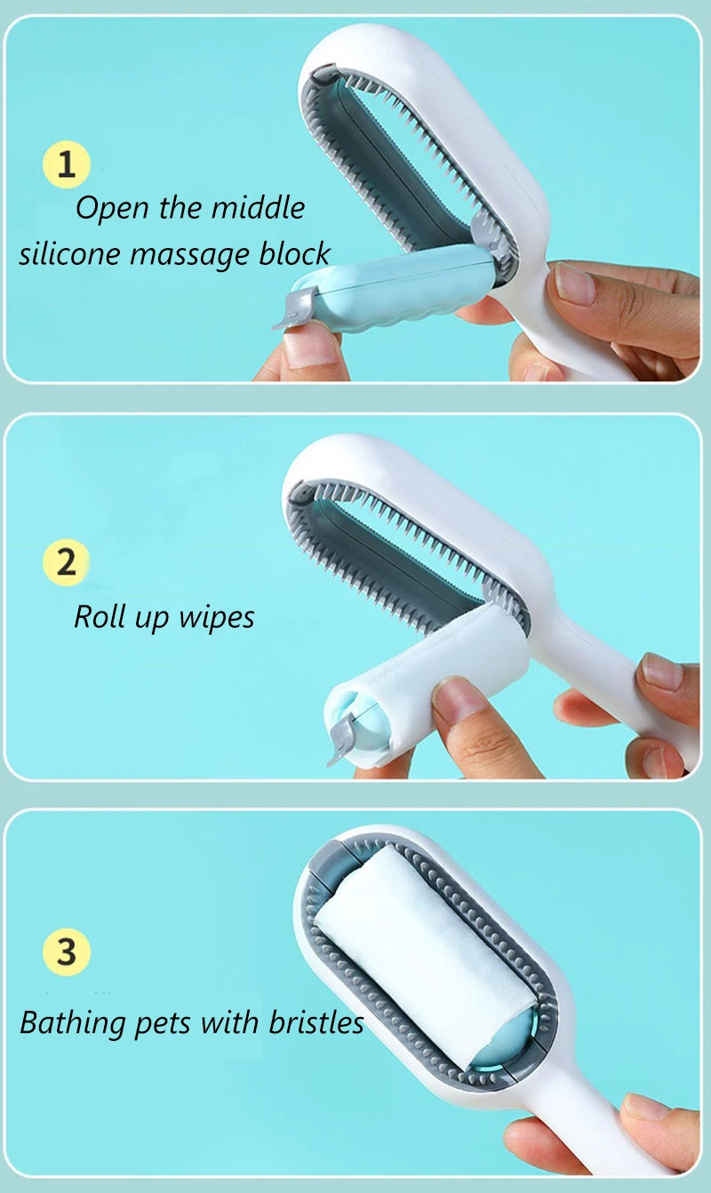 Brosses à double face pour l’élimination des poils pour chats et chiens, peigne de toilettage pour animaux avec lingettes, brosse pour chaton.