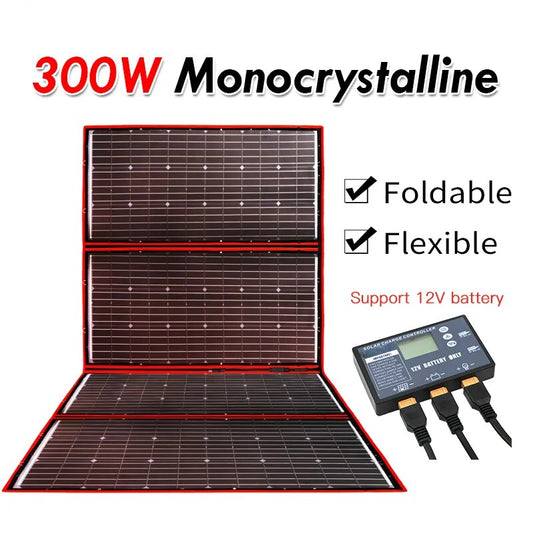 Panneau solaire souple portable de 300 W, 18 V, pliable pour une utilisation en extérieur, idéal pour le camping, les bateaux, les camping-cars, les voyages, la maison et les kits solaires pour voitures.