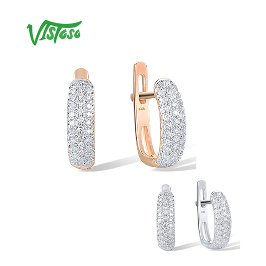 Boucles d'oreilles en or rose et blanc authentique 14 carats VISTOSO pour femmes avec de véritables diamants étincelants - Bijoux fins pour mariage, fiançailles et mode