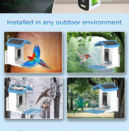 Mangeoire intelligente pour oiseaux en extérieur 1,5 L, reconnaissance AI HD 4 MP, alimentation solaire, faible consommation, longue autonomie, vision nocturne en couleur, produits pour animaux de compagnie.