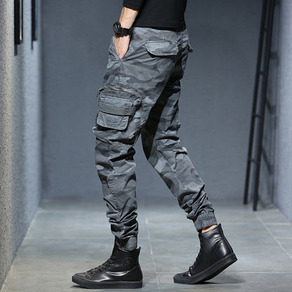 new men's casual pants camouflage cargo pants autumn and winter slim show high military style bunches of foot pants