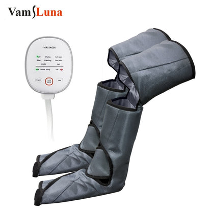 Masseur de compression d'air pour les jambes avec chauffage pour la circulation des pieds, des mollets et des cuisses, avec télécommande manuelle, 6 modes et 3 intensités.